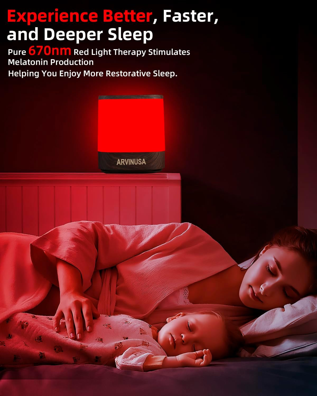 Red Light Night Light for Sleep, 670Nm Wavelength Aid to Support Deep Relaxation: Naturally Aids Sleeps with 2 Colors, 3 Brightness & Touch Control for Adults, Kids Bedroom - USB Charging