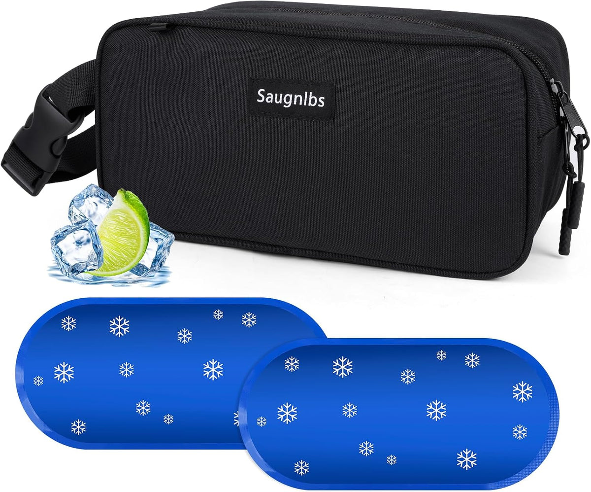 Small Cooler Bag,Mini Cooler Bag with Ice Packs,Insulated Lunch Bag with Handle Buckle,Freezable Lunch Bag for Travel/Work/School/Outdoors, 10“ X 4.5”X 5”,Black