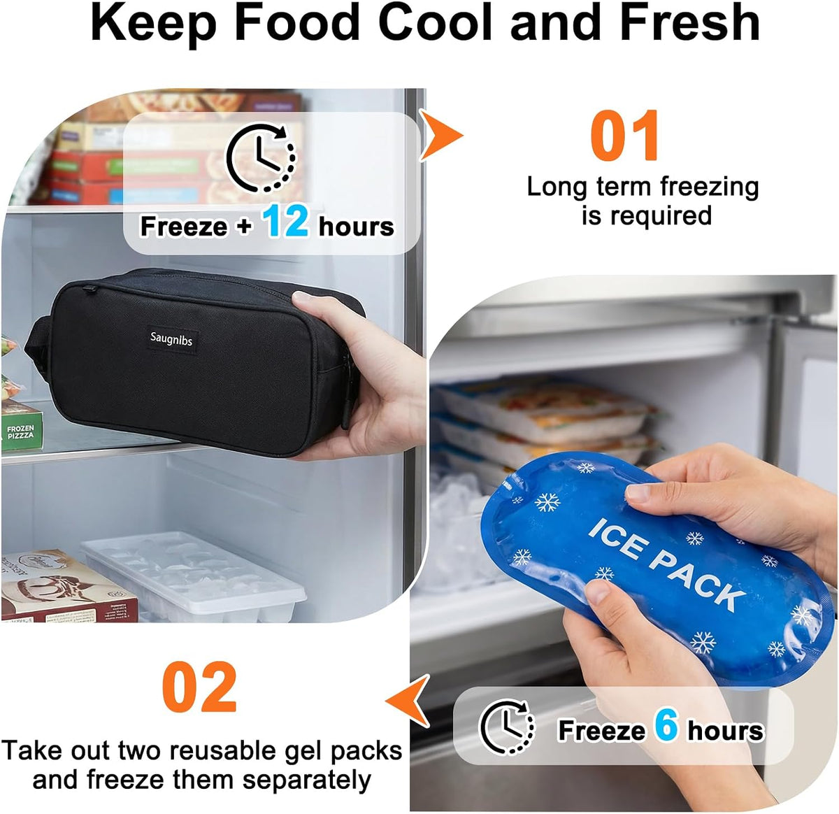 Small Cooler Bag,Mini Cooler Bag with Ice Packs,Insulated Lunch Bag with Handle Buckle,Freezable Lunch Bag for Travel/Work/School/Outdoors, 10“ X 4.5”X 5”,Black